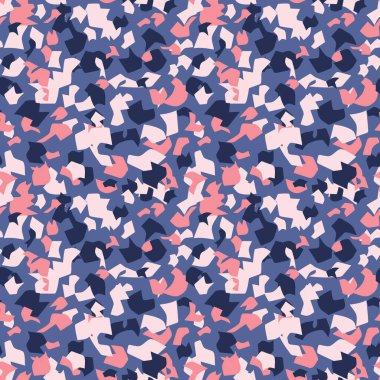 Terrazzo desenli modern yüzeysel soyut desen. Karmaşık renklerde tekrar eden vektör. Paket kağıdı, kumaş vs. için mükemmel.