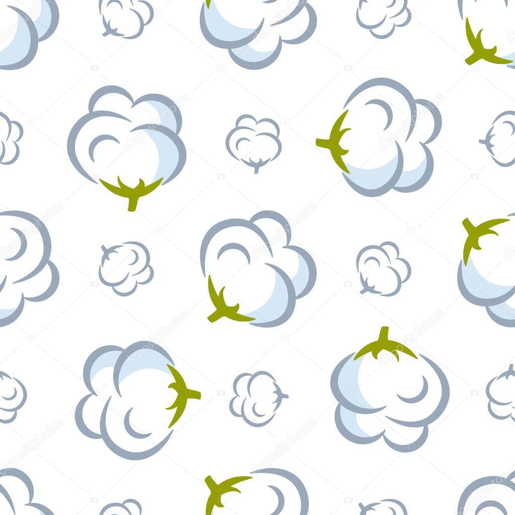 Vector seamless pattern with cotton plant on white background. Perfect for wrapping paper or fabric.