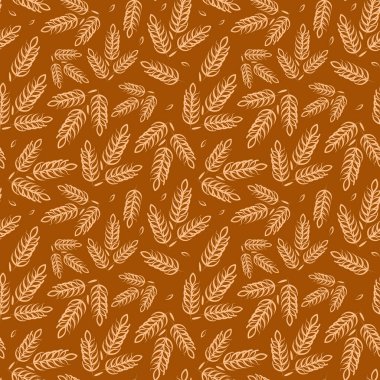 Vector seamless pattern with ears of wheat on orange background. Whole grain, natural, organic background for bakery package, bread products.