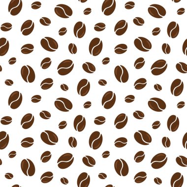 Beyaz arka planda kahve çekirdekleri olan basit, pürüzsüz vektör deseni. Kağıt ya da kumaş sarmak için mükemmel.