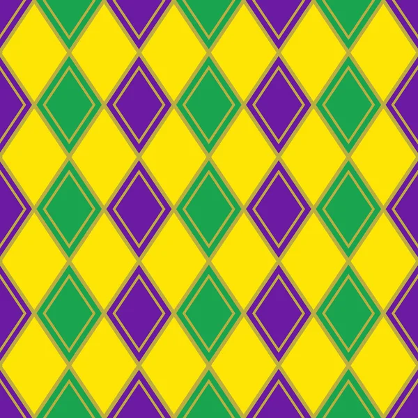 Mardi Gras Vecteur Motif Sans Couture Losange Vert Violet Jaune — Image vectorielle