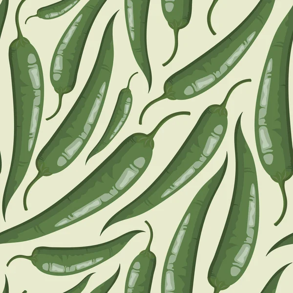 Vector Naadloos Patroon Met Groene Hete Chili Pepers Natuurlijk Ontwerp — Stockvector