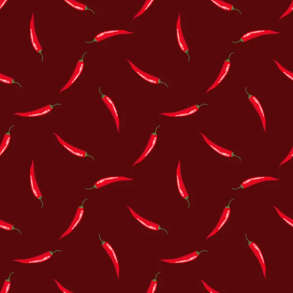 Векторный Бесшовный Узор Красным Острым Перцем Чили Темно Красном Фоне — стоковый вектор
