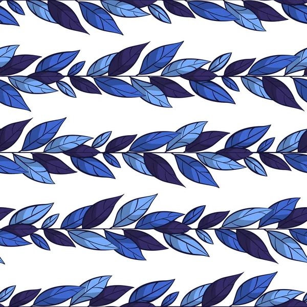 Yatay Mavi Dalları Yaprakları Olan Vektörsüz Desen Kumaş Duvar Kağıdı — Stok Vektör