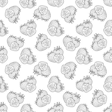 Çilekli vektör deseni; kumaş, duvar kağıdı, ambalaj kağıdı, tekstil, paket, web tasarımı için el çizimi dutları.