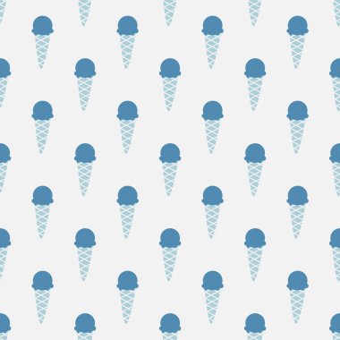 Dondurma külahları vektörsüz desen; kumaş, paket, duvar kağıdı, ambalaj kağıdı, tekstil, web tasarımı için tatlı içeren basit mavi arkaplan.