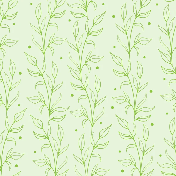 Blattnahtloses Muster Grüne Vertikale Blattzweige Auf Grünem Hintergrund Abstraktes Florales — Stockvektor