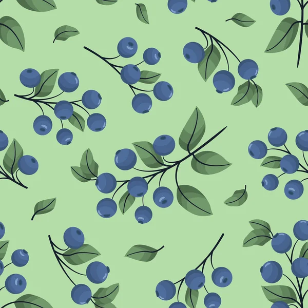 Blueberry Padrão Sem Costura Galhos Mirtilo Fundo Verde Para Tecido — Vetor de Stock