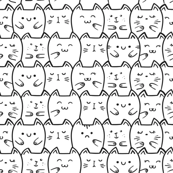 Vector Naadloos Patroon Met Doodle Katten Leuke Eenvoudige Kittens Voor — Stockvector