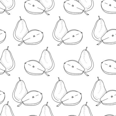 Karalama armutlarıyla vektörsüz desen; kumaş, duvar kağıdı, ambalaj kağıdı, tekstil, ambalaj, web tasarımı için el çizimi armutlar.