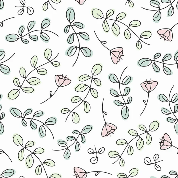 Motif Floral Sans Couture Mignon Dessin Main Brindilles Fleurs Illustration — Image vectorielle