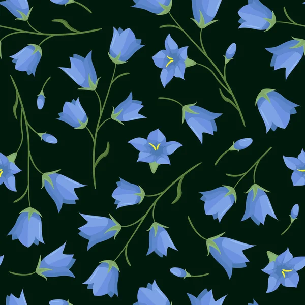 Koyu Yeşil Zemin Üzerinde Çan Çiçekleri Dalları Ile Vektör Dikişsiz — Stok Vektör