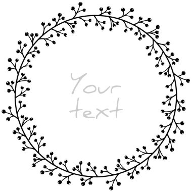 Soyut vektör çerçevesi; tebrik kartları, davetiyeler, düğün kartları, posterler, afişler, web tasarımı için böğürtlenli çiçek çelengi.