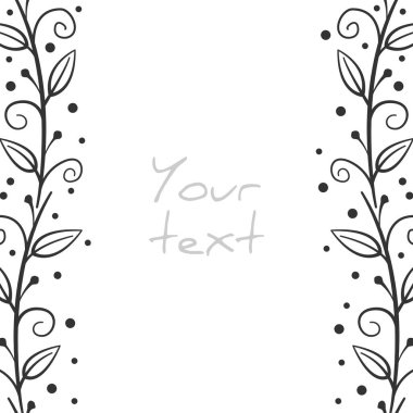  Soyut çiçek sınırları; kutlama kartları, davetiyeler, düğün kartları, posterler, afişler, web tasarımı için kıvrımlı dikey yaprak çerçeve. Vektör illüstrasyonu.