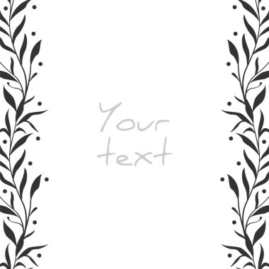 Soyut çiçek sınırları; tebrik kartları, davetiyeler, düğün kartları, posterler, afişler, web tasarımı için dikey yaprak çerçevesi. Vektör illüstrasyonu.