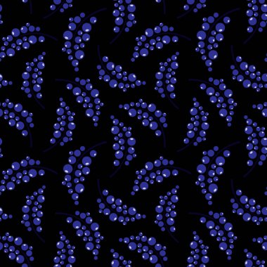 Siyah arkaplanda böğürtlen dalları olan vektörsüz desen; kumaş, duvar kağıdı, ambalaj kağıdı, tekstil, web tasarımı için soyut böğürtlen tasarımı.