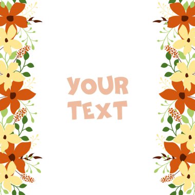 Vektör çiçek sınırları; tebrik kartları, düğün kartları, davetiyeler, posterler, afişler, web tasarımı için renkli çiçek çerçevesi.