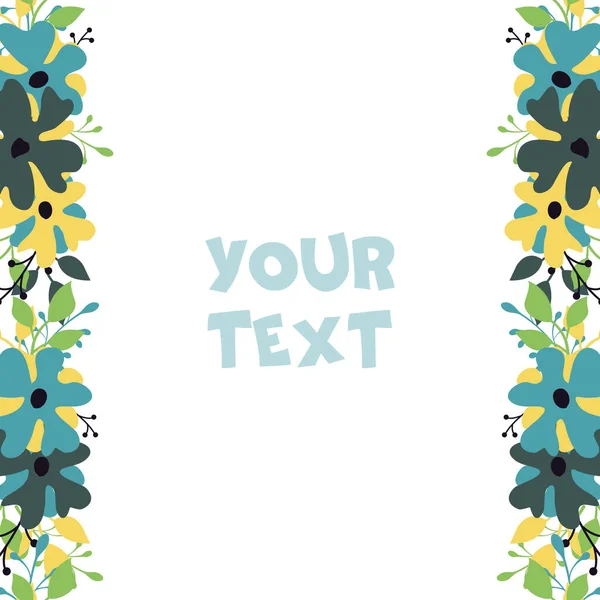 ベクトルの花の境界線 グリーティングカード 結婚式のカード 招待状 ポスター バナー ウェブデザインのための青と黄色のカラフルなフレーム — ストックベクタ