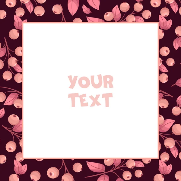 矢量花框 方形框 粉红色浆果 深色粉色背景 用于贺卡 结婚证 网页设计 — 图库矢量图片