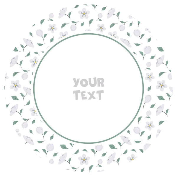 Rundrahmen Mit Weißen Blumen Blattrahmen Für Grußkarten Einladungen Hochzeitskarten Poster — Stockvektor
