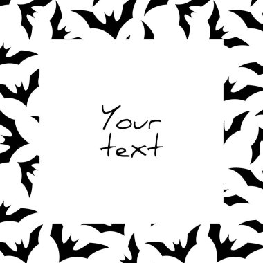 Cadılar Bayramı kare çerçevesi; yarasa siluetleri; tebrik kartları, davetiyeler, posterler, afişler, ambalajlar için cadılar bayramı çerçevesi.