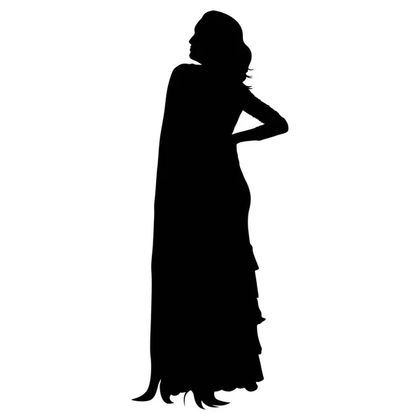 One black silhouette of female flamenco dancer — Stock Vector