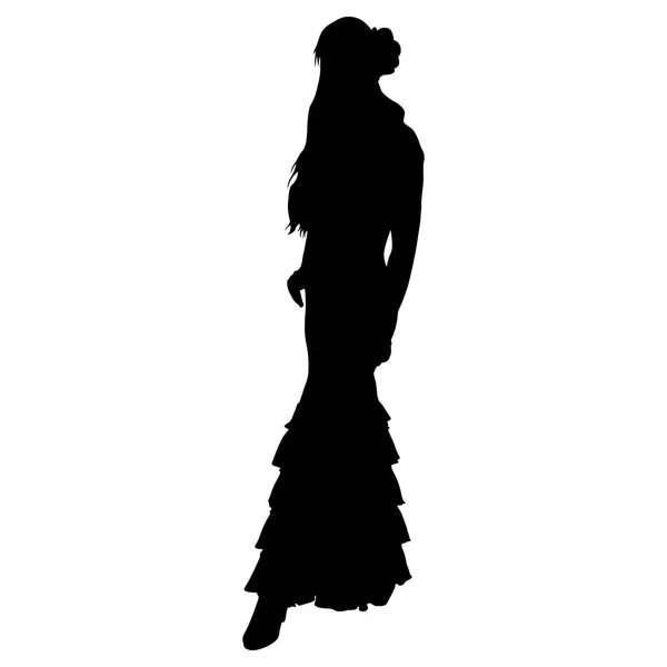 Une silhouette noire de danseuse de flamenco féminine — Image vectorielle