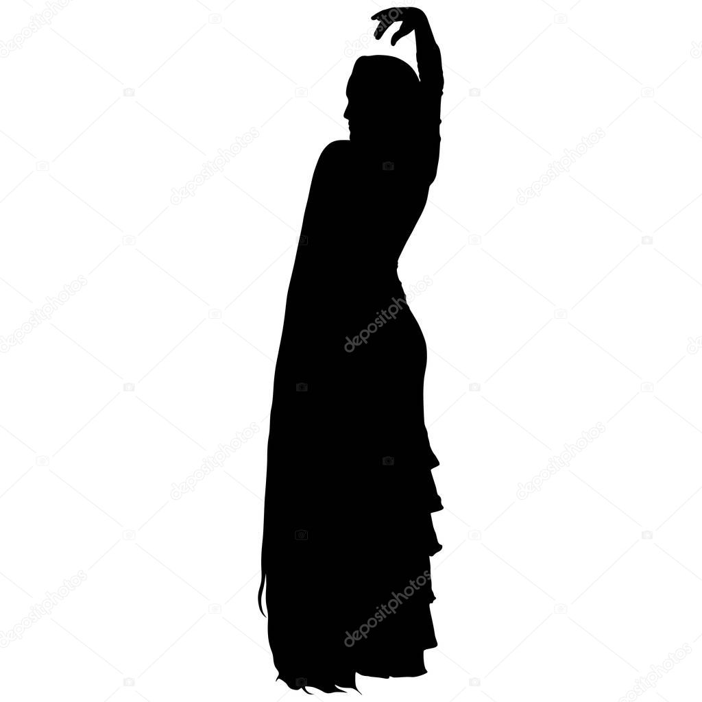One black silhouette of female flamenco dancer