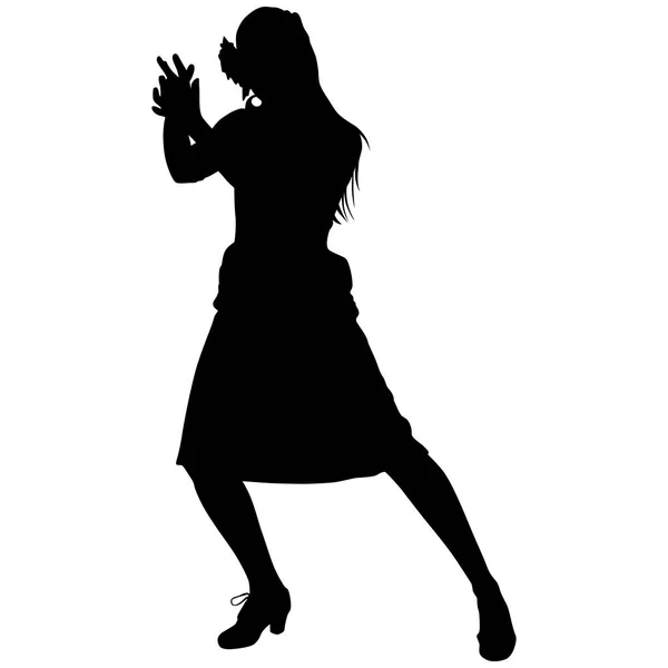 Une silhouette noire de danseuse de flamenco féminine — Image vectorielle