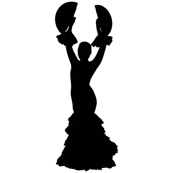 One black silhouette of female flamenco dancer — Stock Vector