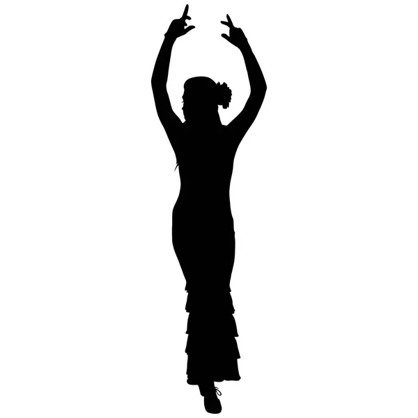 One black silhouette of female flamenco dancer — Stock Vector