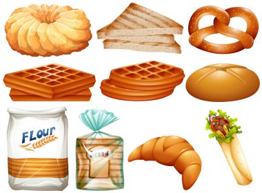 Different kinds of bread and desserts clipart