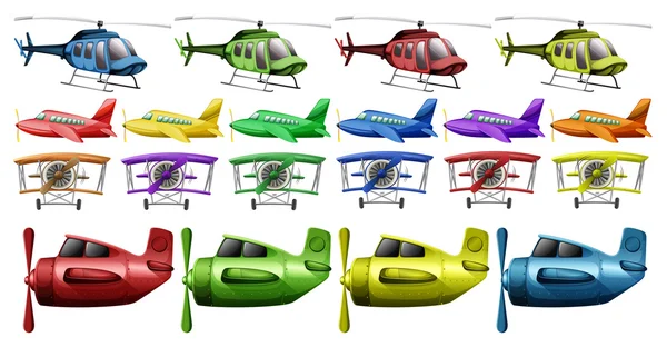 Diferentes tipos de helicópteros y aviones — Archivo Imágenes Vectoriales