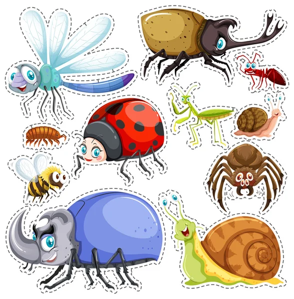 Sticker set of many insects — Stock Vector