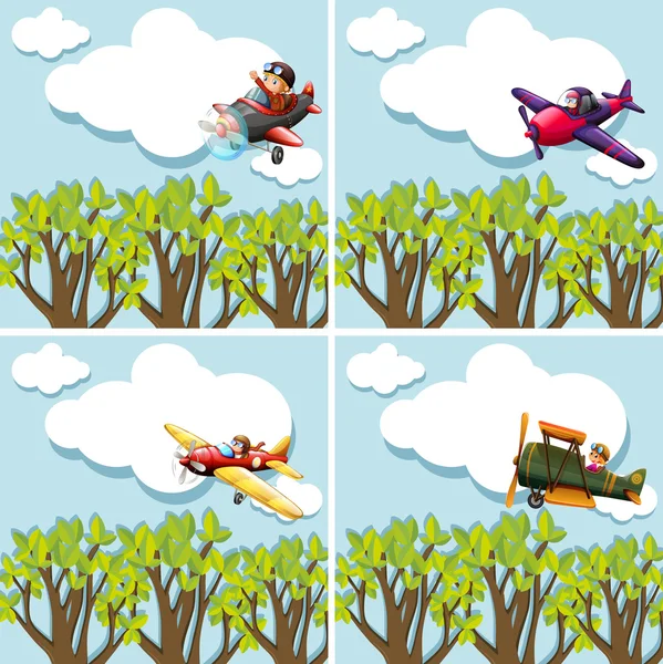 Scenes with pilots flying airplane — Stock Vector