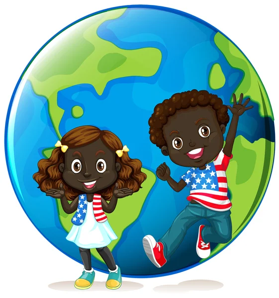 지구에 아프리카계 미국인 아이 들 — 스톡 벡터