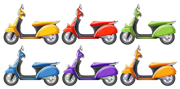 Scooters in six different colors — Stock Vector
