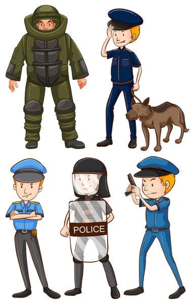 Policeman in different uniforms — Stock Vector