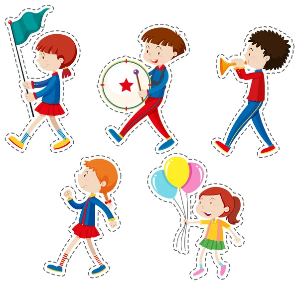 Sticker set with children walking