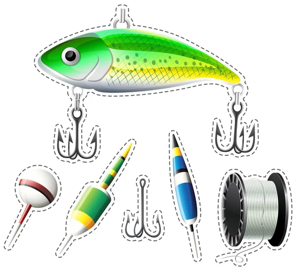 Sticker set of fishing equipment — Stock Vector