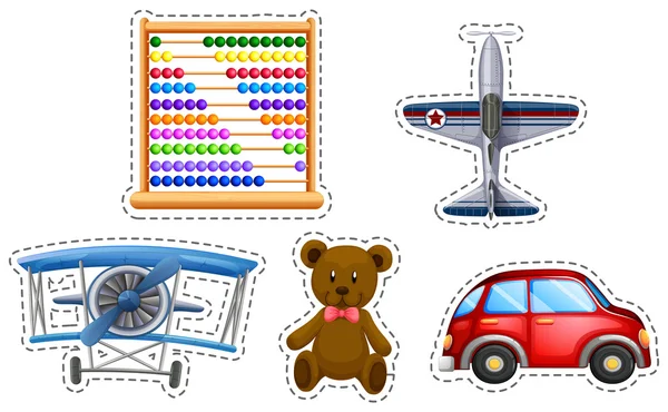 Sticker set of many toys — Stock Vector