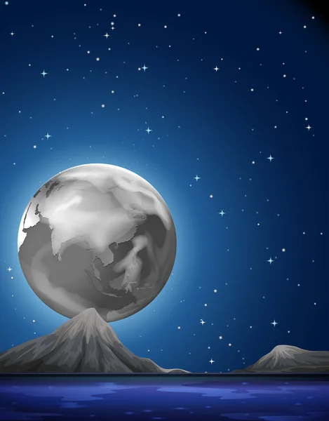 海の上の満月とのシーン — ストックベクタ