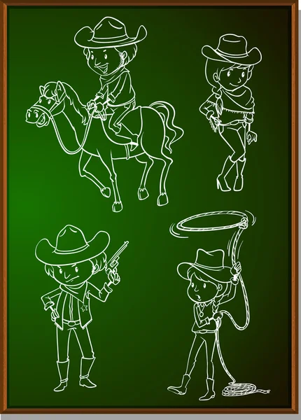Cowboys e cowgirls no quadro negro — Vetor de Stock
