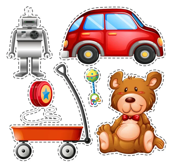 Sticker set of different toys — Stock Vector