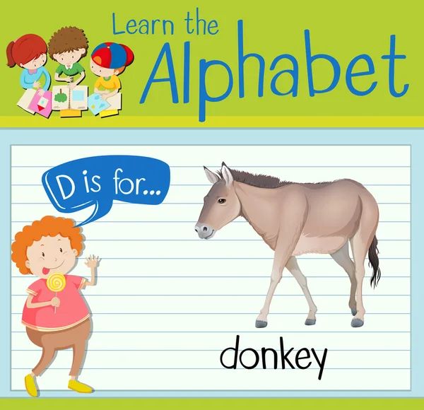 Flashcard letter D is for donkey — Stock Vector