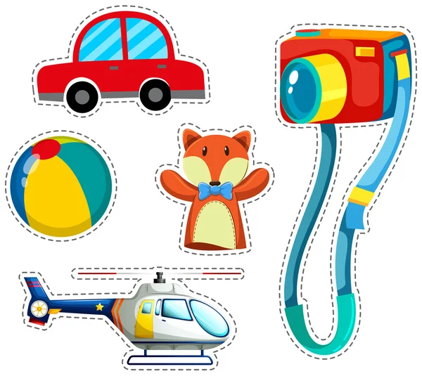 Sticker ensemble de jouets colorés — Image vectorielle