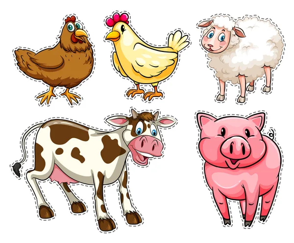Sticker set with farm animals — Stock Vector