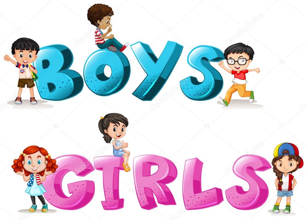 Word design with word boys and girls