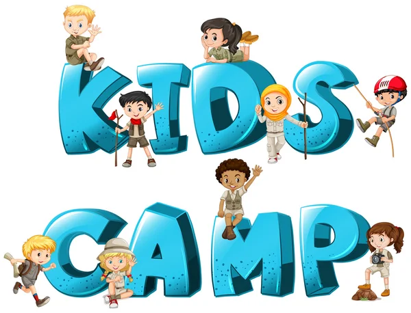 Word design met kid's kamp — Stockvector