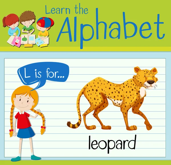 Flashcard letra L é para leopardo —  Vetores de Stock